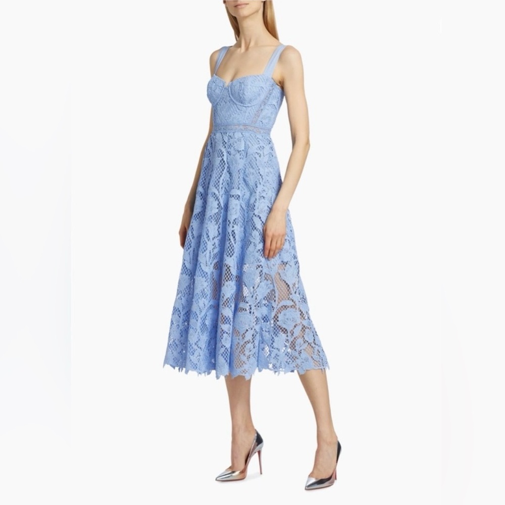 Self-Portrait Sky Blue Lace Midi Dress